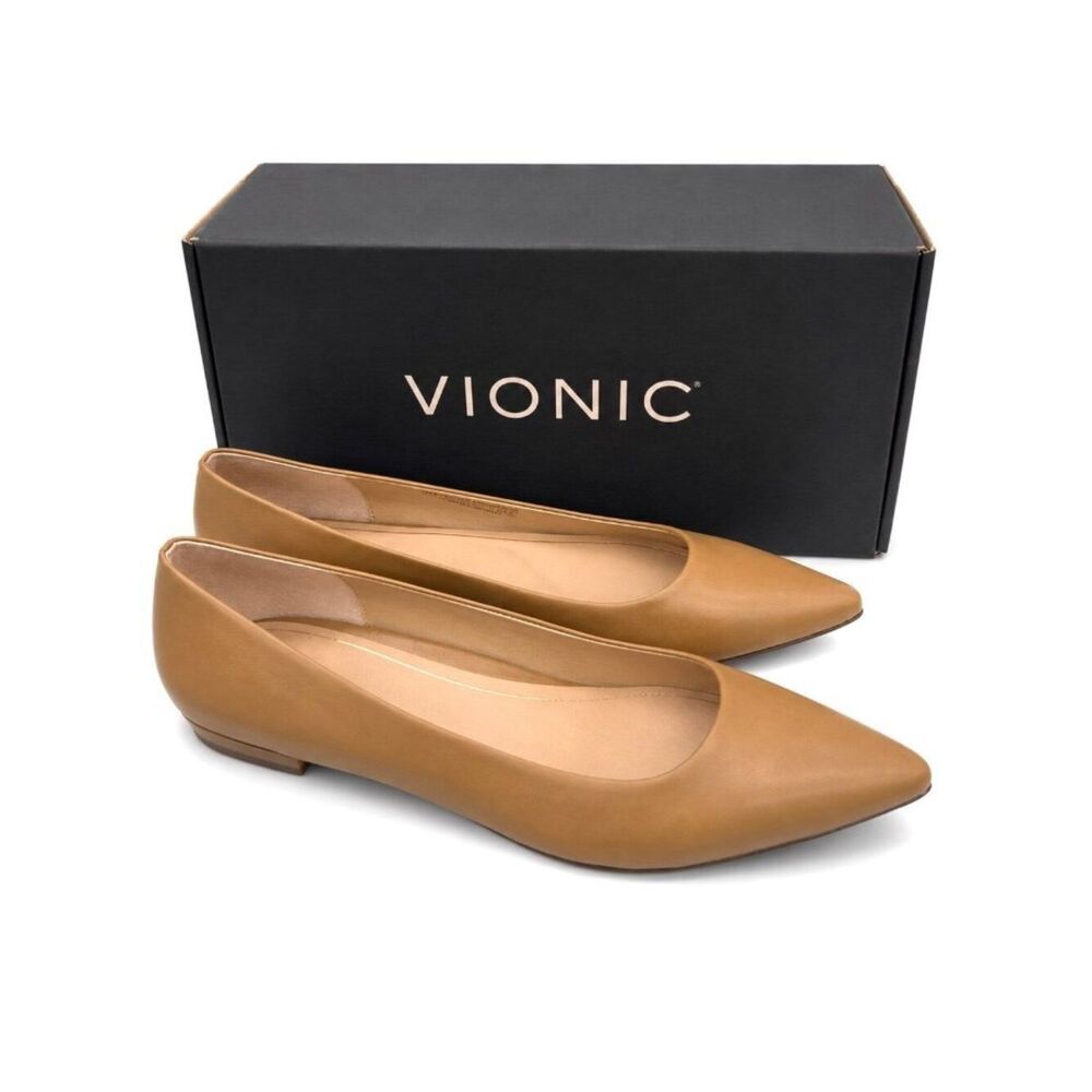Vionic Lena Supportive Macaroon Napa Leather Ballet Flat Womens Size 11 Comfort